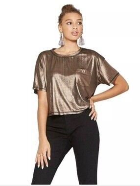 wild fable Metallic Bronze Cropped Pocket Tee